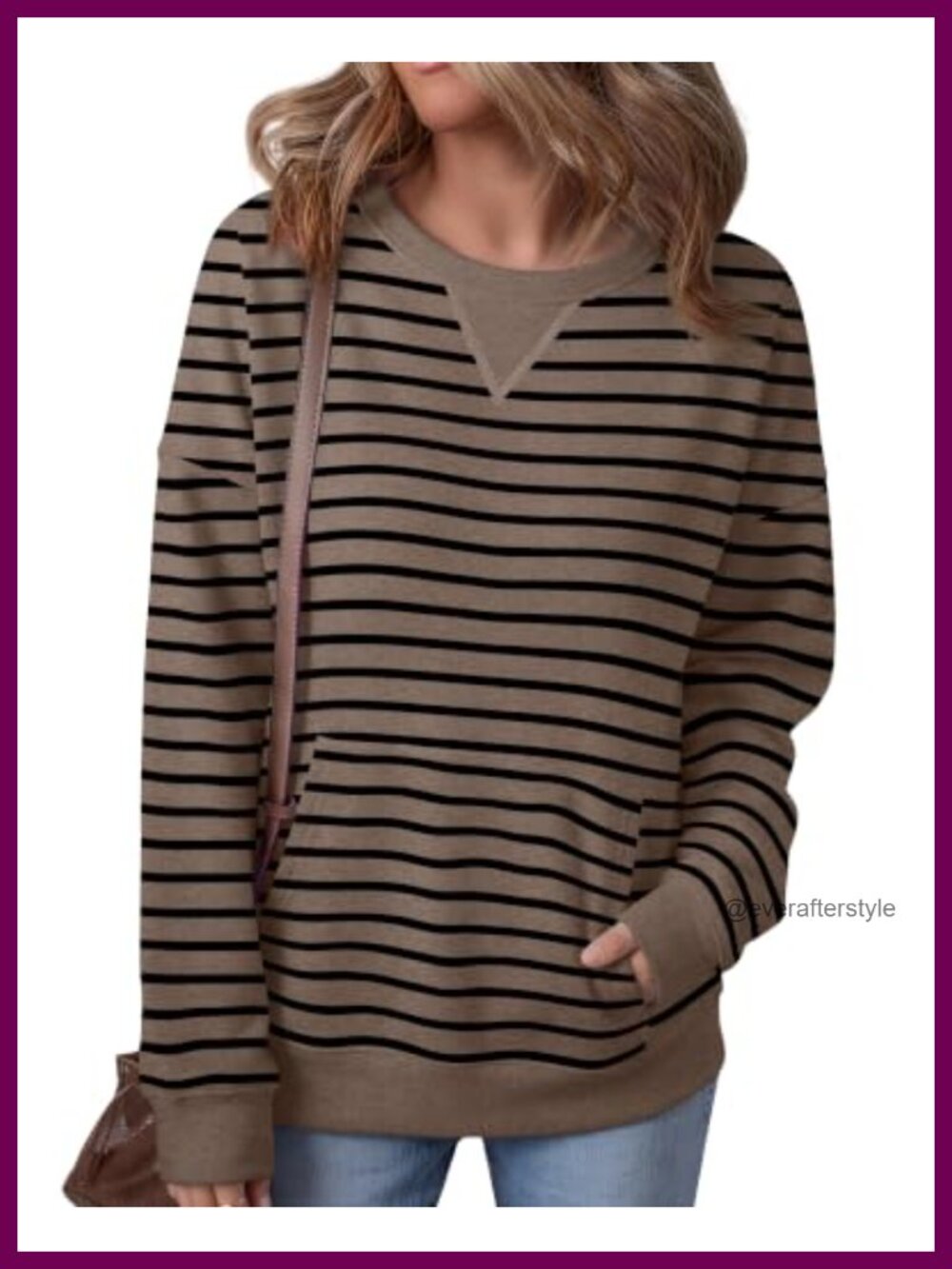 Women's Crew Neck Long Sleeve Sweatshirt with Kangaroo Pocket